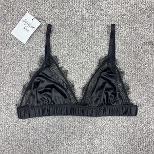 Layered With Lace Bralette Womens Medium Black Satin Wireless Unlined Bra
